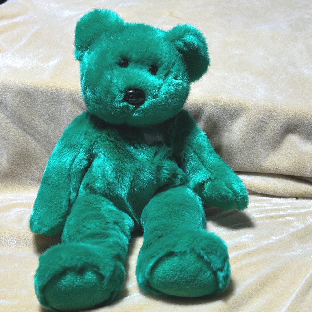 Vintage 1998 Ty Beanie Buddies Erin Bear Plush Green Stuffed Animal Kidcore 14"